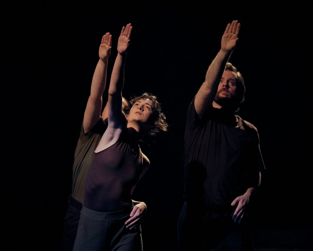 Sarah Flavelle, Martha Tribe and Sean O’Neill in Everynothing by Salma Ataya. © Maurice Gunning